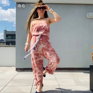 Free People Marble Abstract Cloud Camo Tie Dye Strapless Jumpsuit